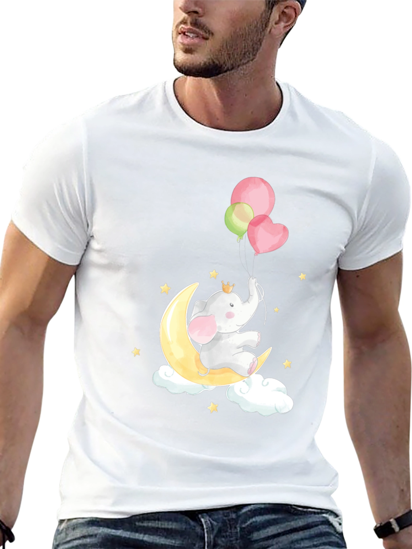 Elephant on Moon T-Shirt Cute Graphic Tee