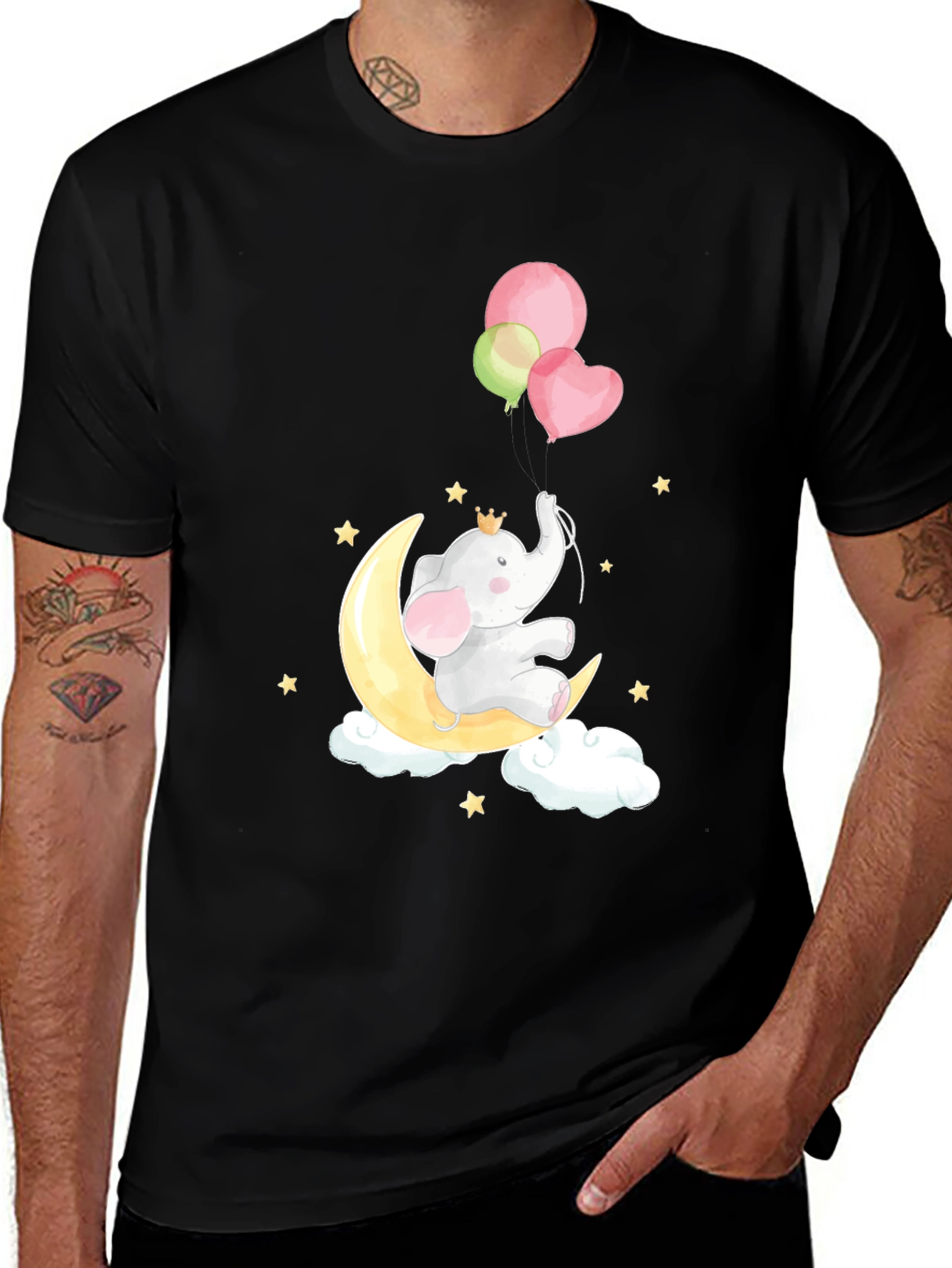 Elephant on Moon T-Shirt Cute Graphic Tee