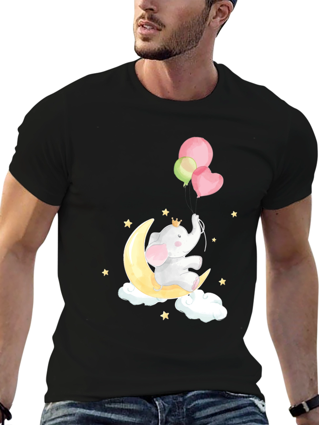 Elephant on Moon T-Shirt Cute Graphic Tee