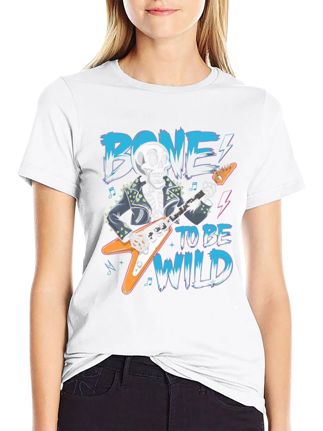 Bone To Be Wild Skeleton Guitar Graphic Tee