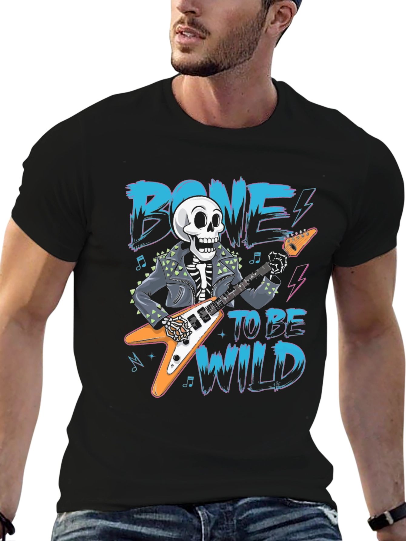 Bone To Be Wild Skeleton Guitar Graphic Tee