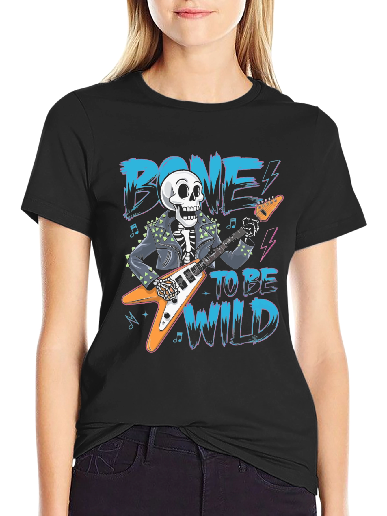 Bone To Be Wild Skeleton Guitar Graphic Tee