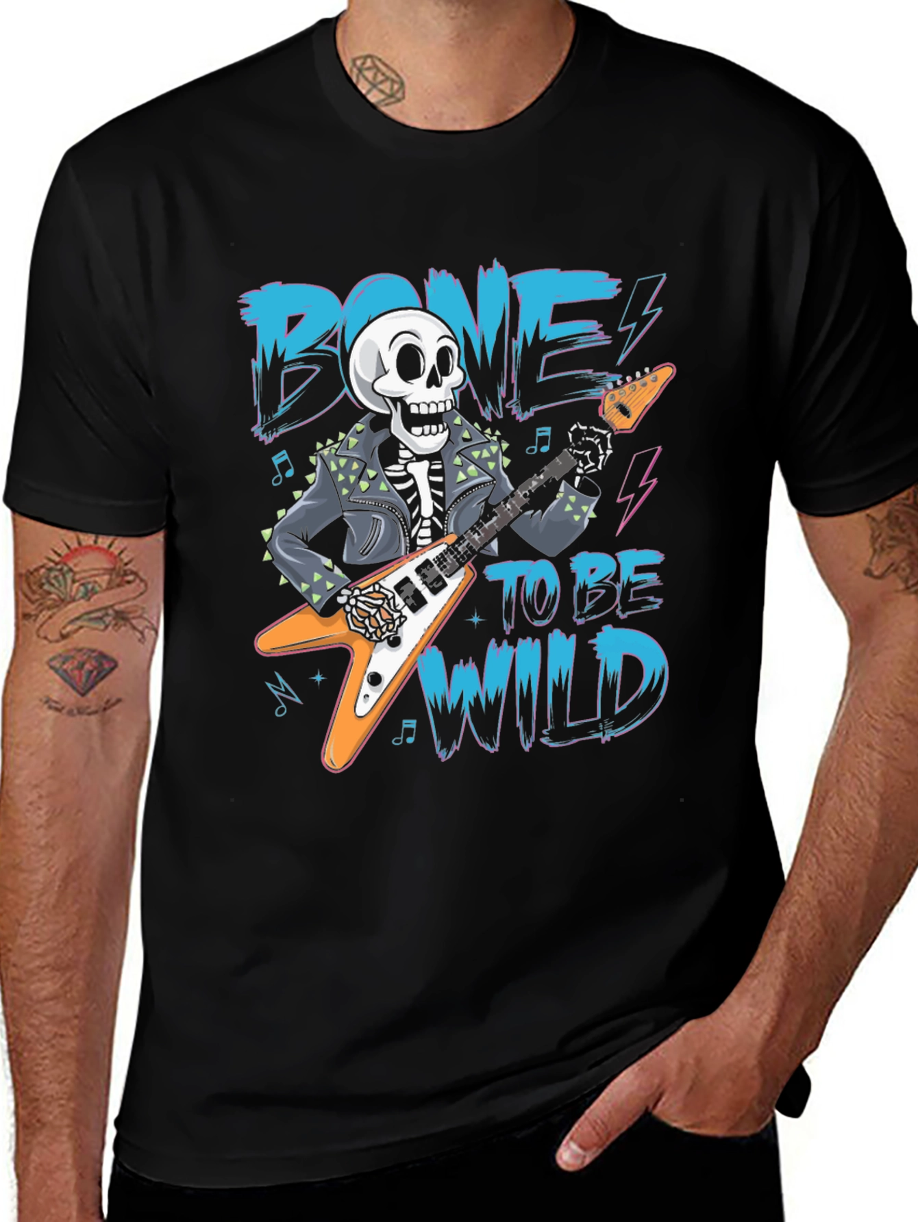 Bone To Be Wild Skeleton Guitar Graphic Tee