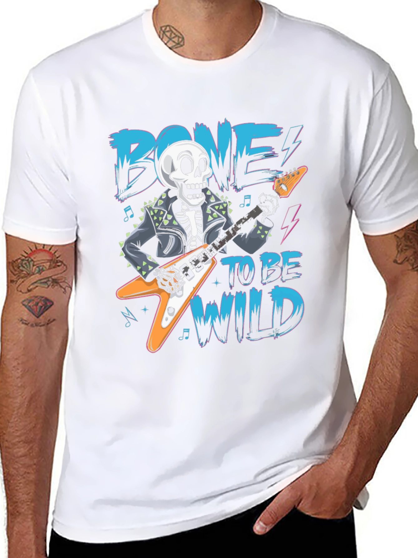 Bone To Be Wild Skeleton Guitar Graphic Tee