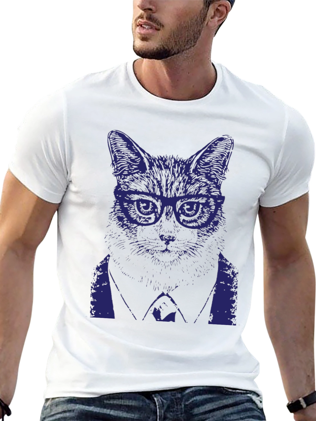 Cool Cat in Suit Graphic T-Shirt