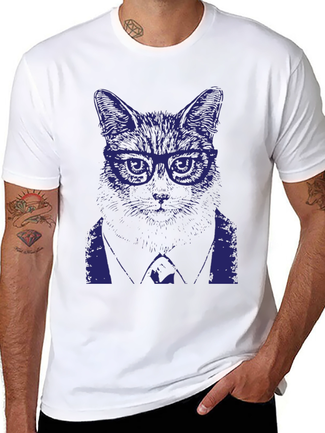 Cool Cat in Suit Graphic T-Shirt