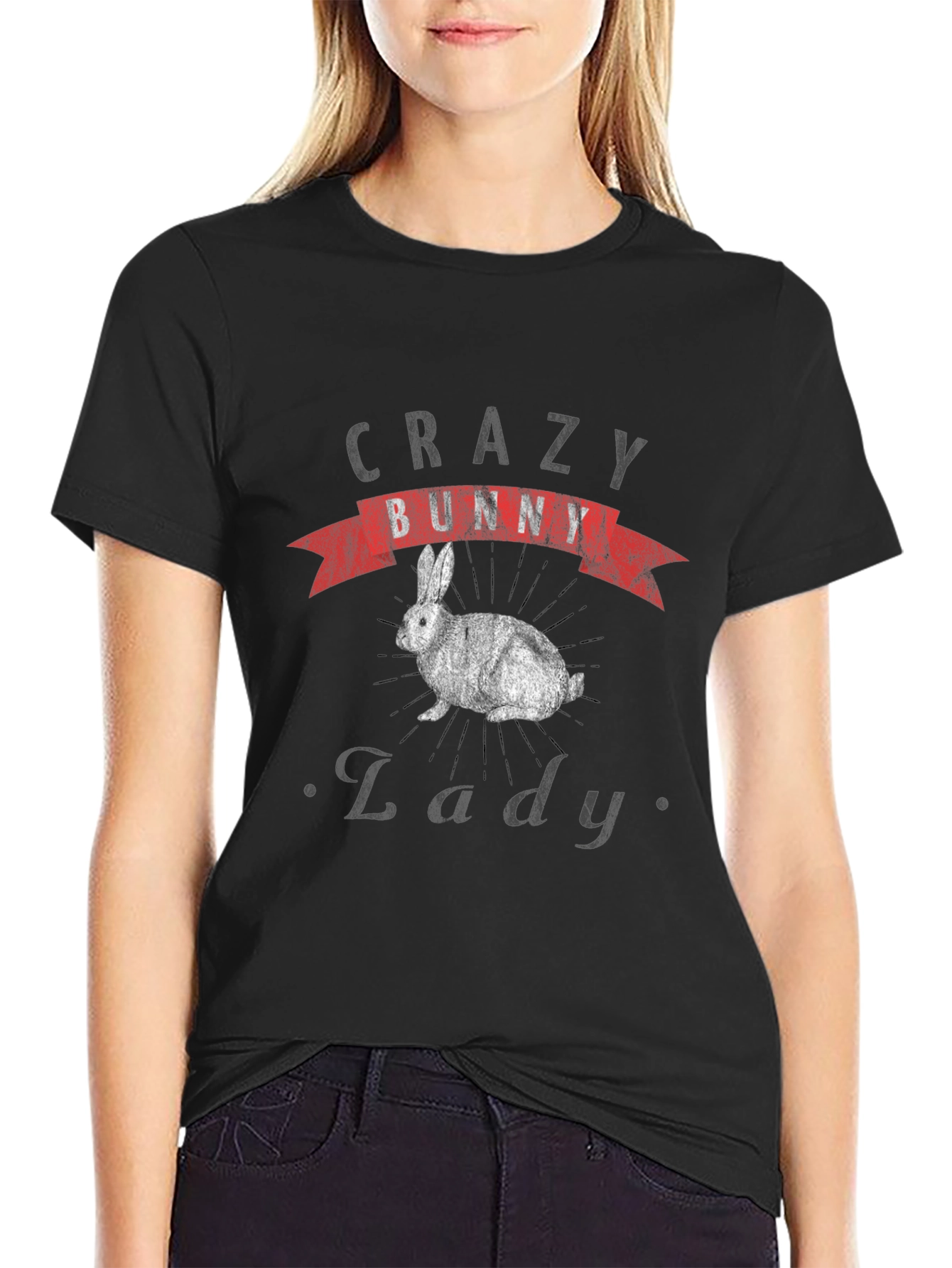 Crazy Bunny Lady T-Shirt - Novelty Graphic Tee