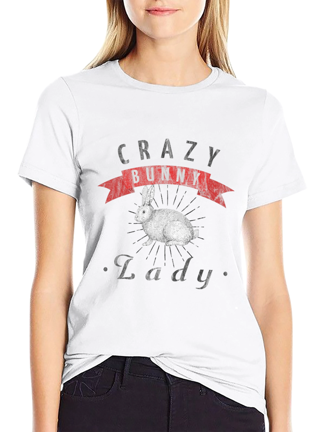 Crazy Bunny Lady T-Shirt - Novelty Graphic Tee