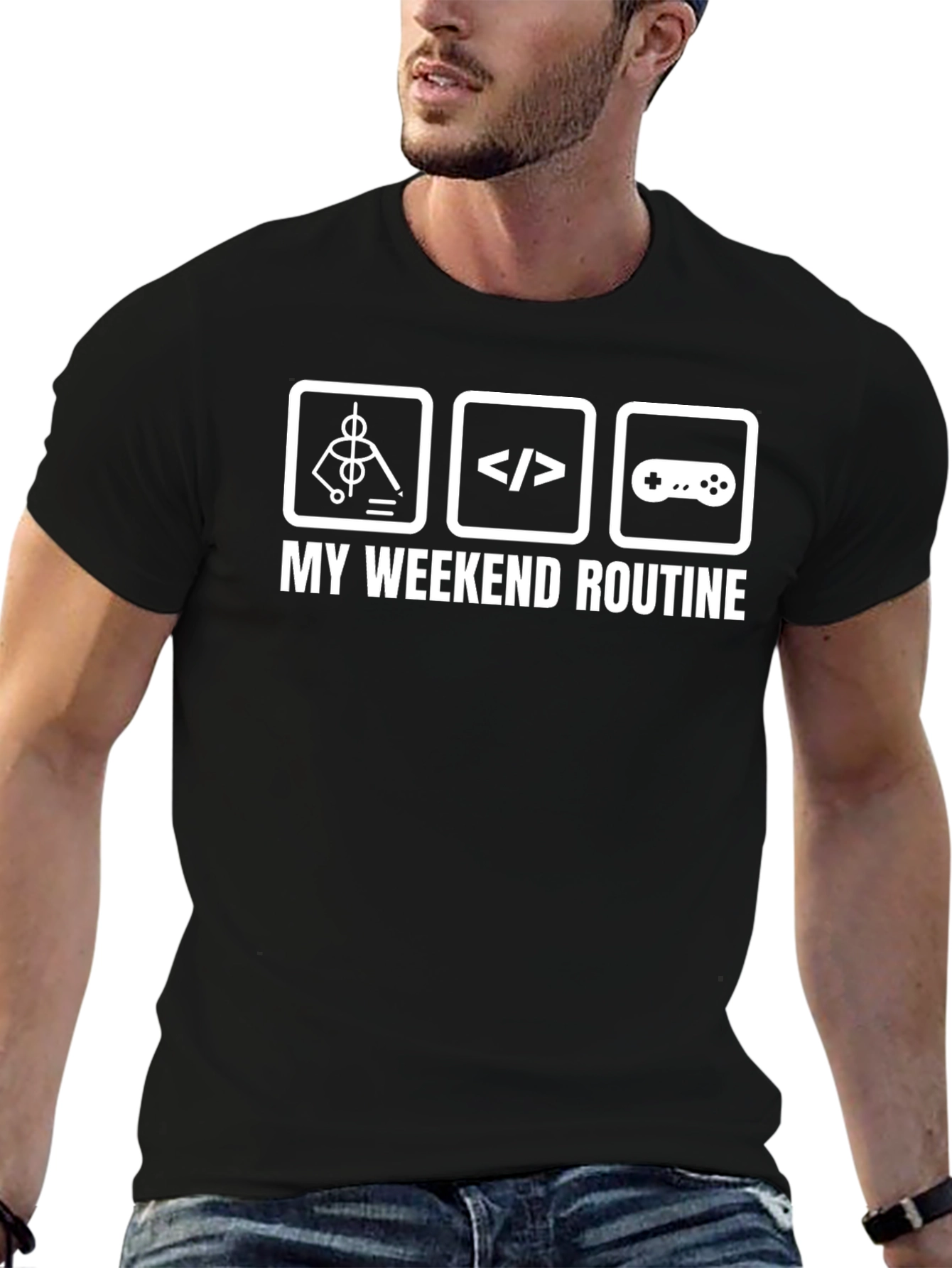My Weekend Routine Black Graphic T-Shirt