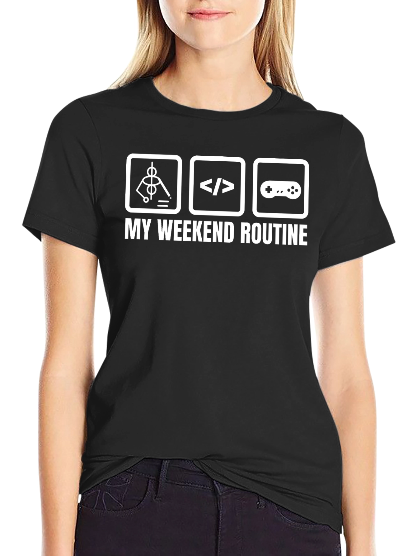 My Weekend Routine Black Graphic T-Shirt
