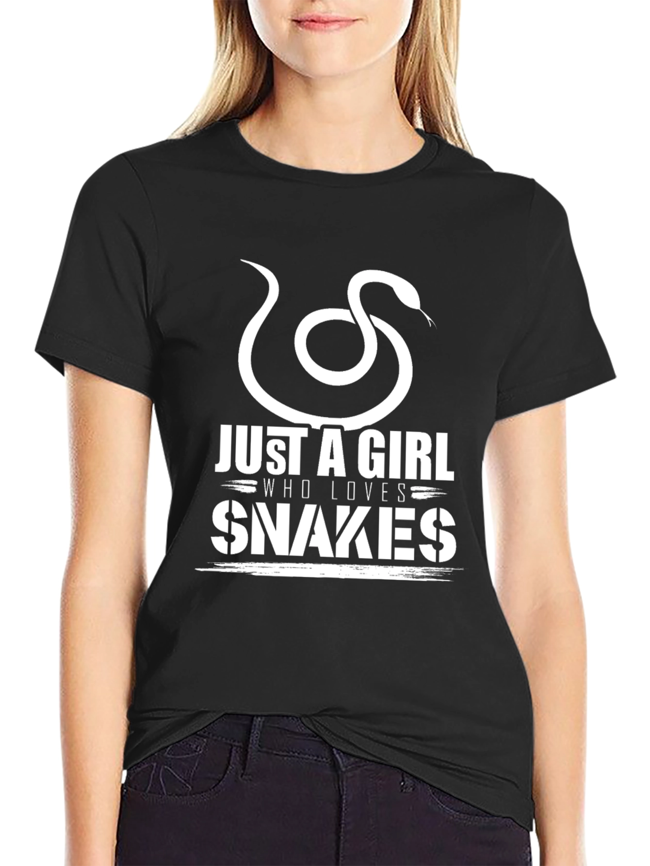 Just A Girl Who Loves Snakes Black Graphic Tee