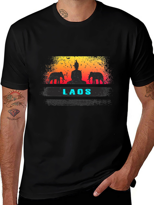 Laos Buddha & Elephant Graphic T-Shirt