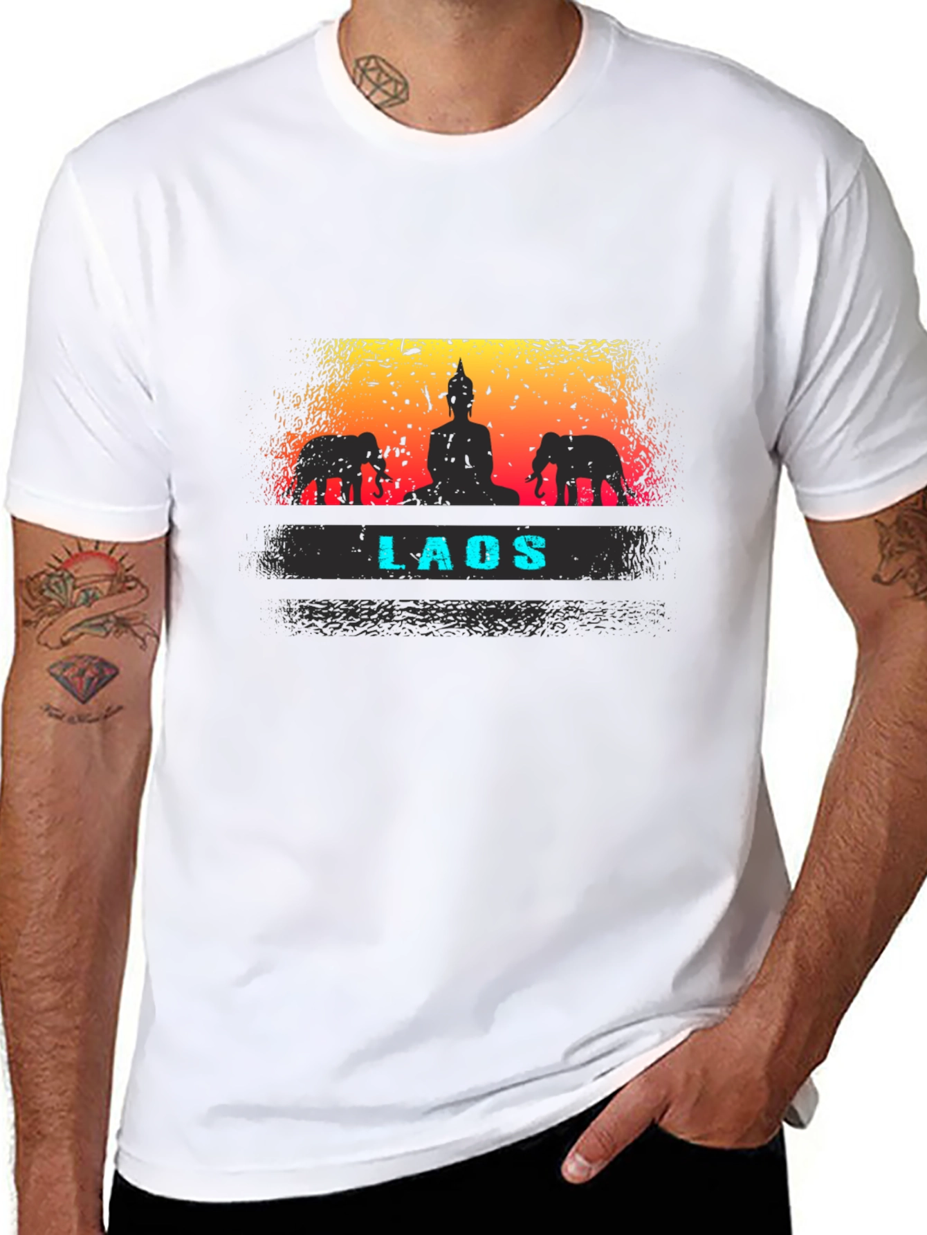 Laos Buddha & Elephant Graphic T-Shirt