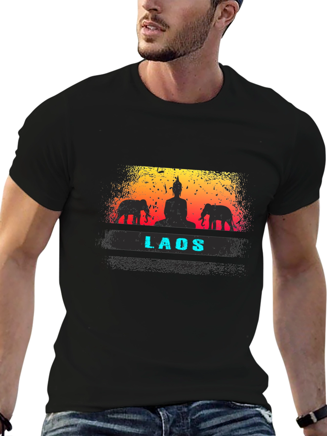 Laos Buddha & Elephant Graphic T-Shirt