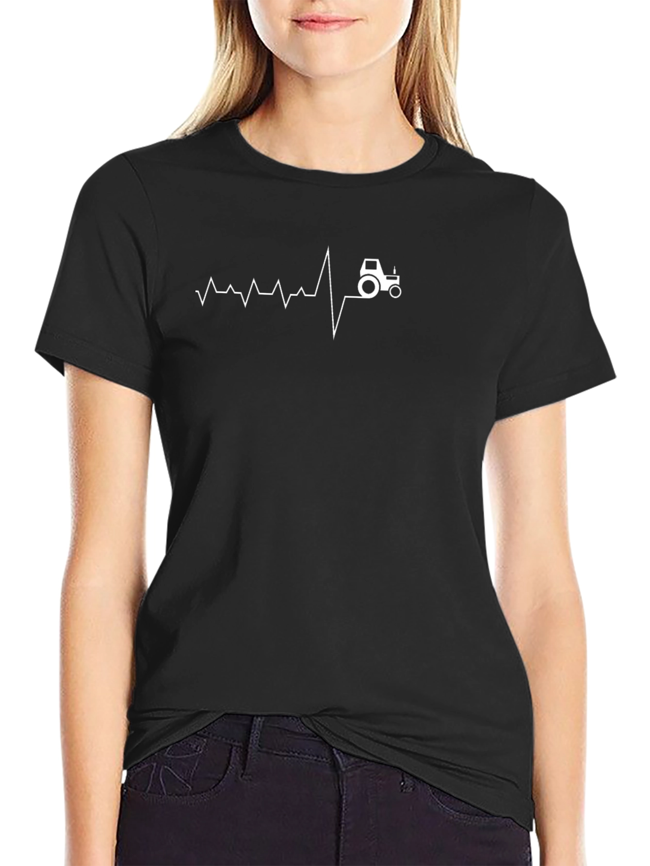 Tractor Heartbeat Graphic T-Shirt - Black