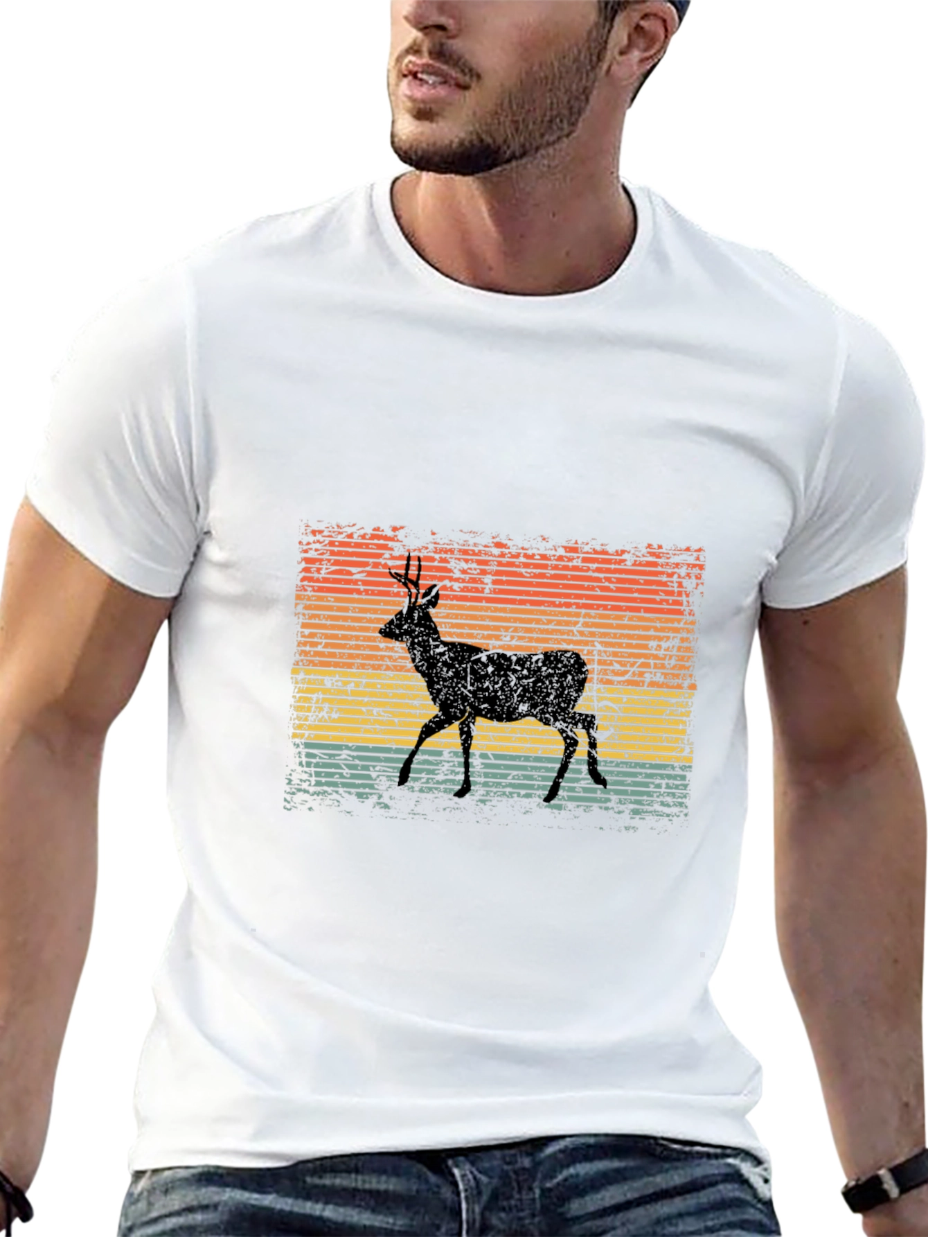 Retro Deer Graphic Tee - Classic Black T-Shirt