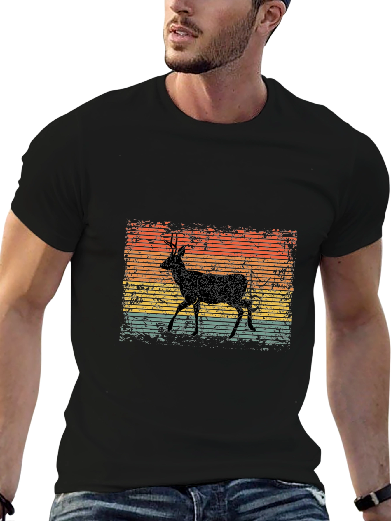 Retro Deer Graphic Tee - Classic Black T-Shirt