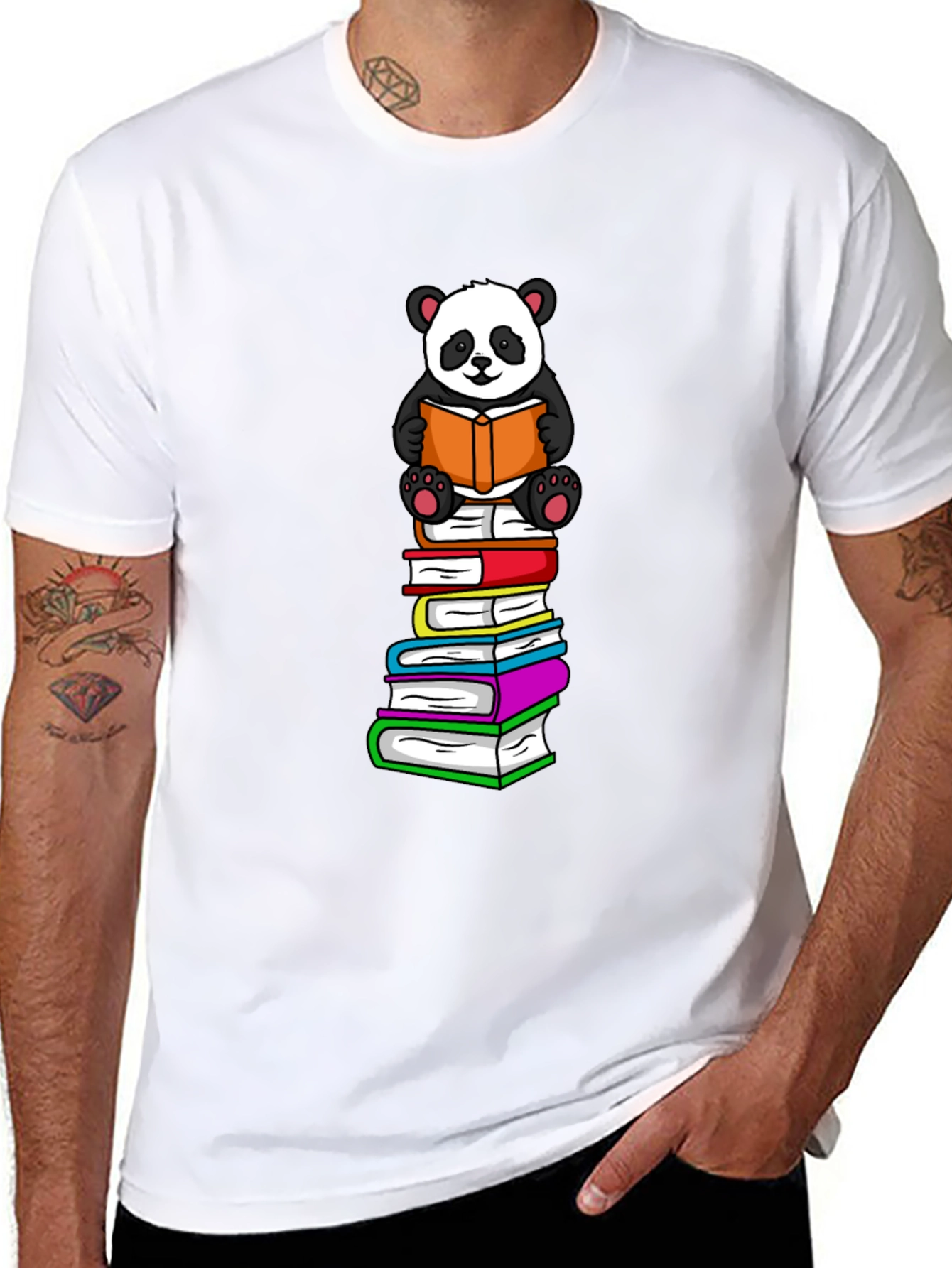 Panda Reading Books T-Shirt - Soft Cotton Blend