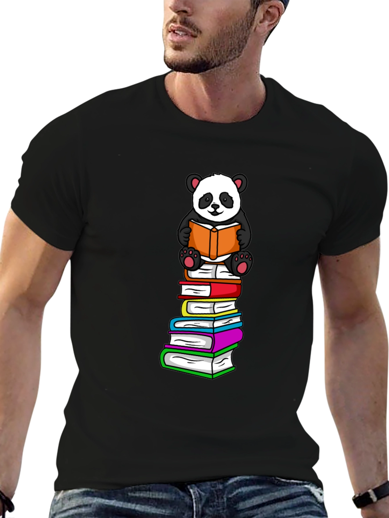 Panda Reading Books T-Shirt - Soft Cotton Blend