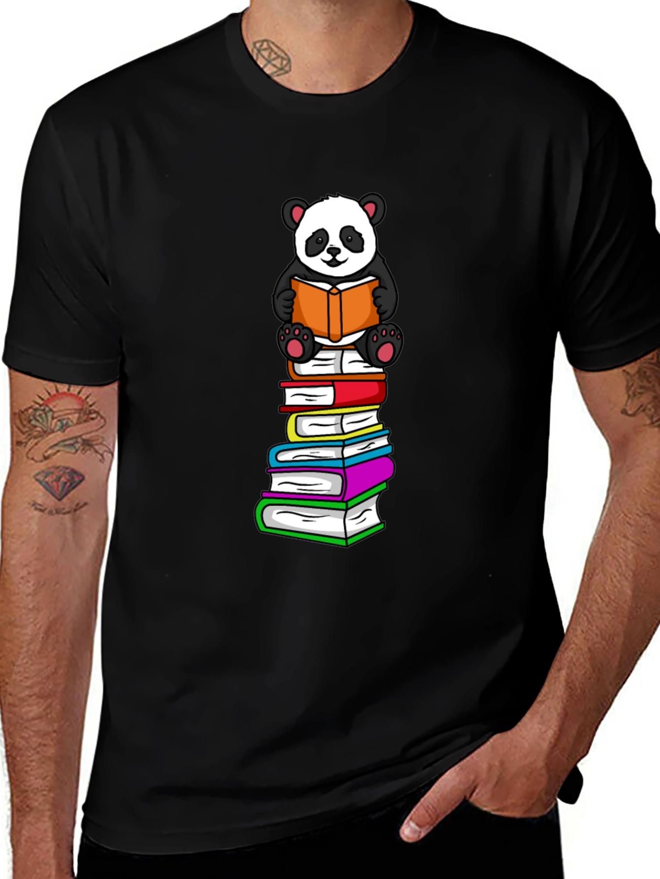 Panda Reading Books T-Shirt - Soft Cotton Blend
