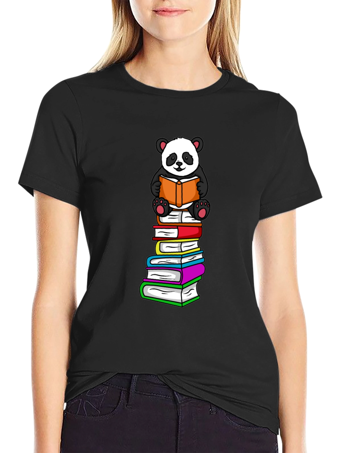 Panda Reading Books T-Shirt - Soft Cotton Blend