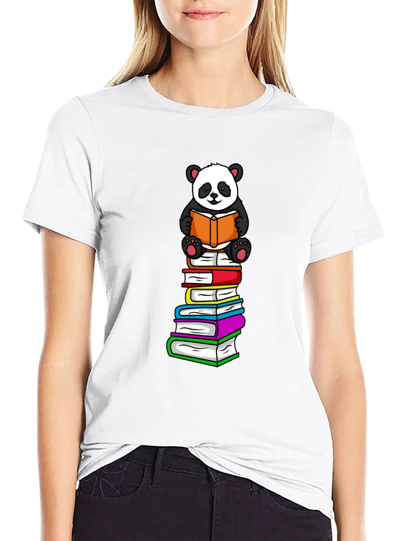 Panda Reading Books T-Shirt - Soft Cotton Blend