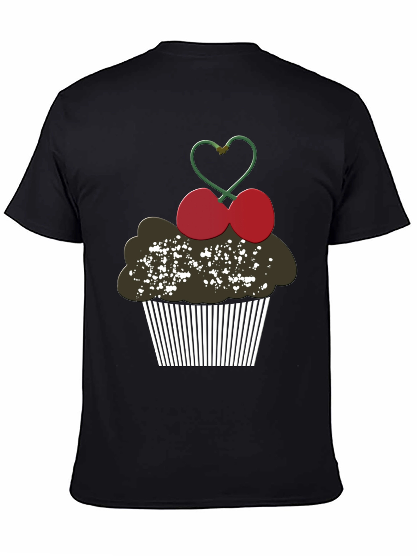 Cupcake Cherry Heart Graphic Tee - Black