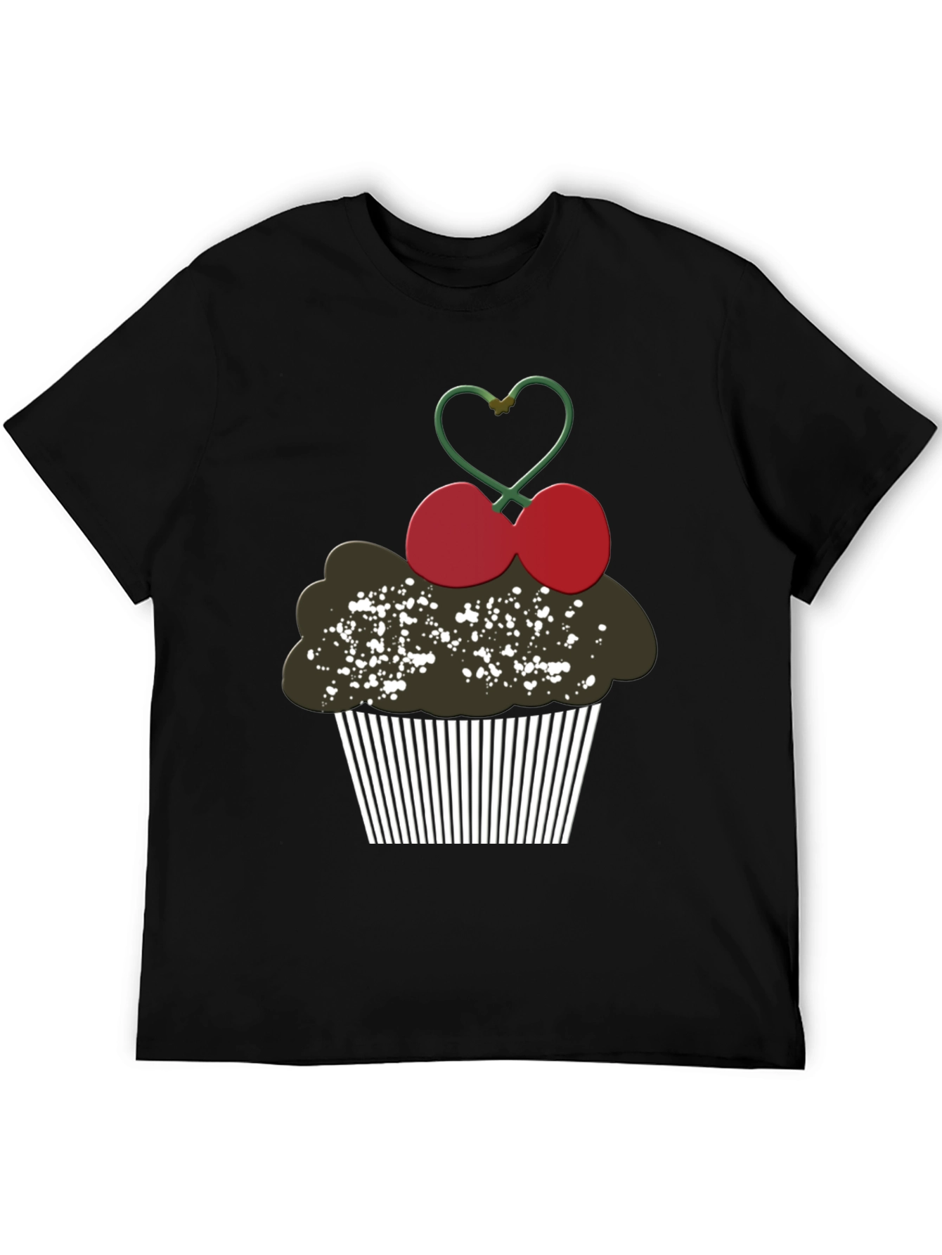 Cupcake Cherry Heart Graphic Tee - Black