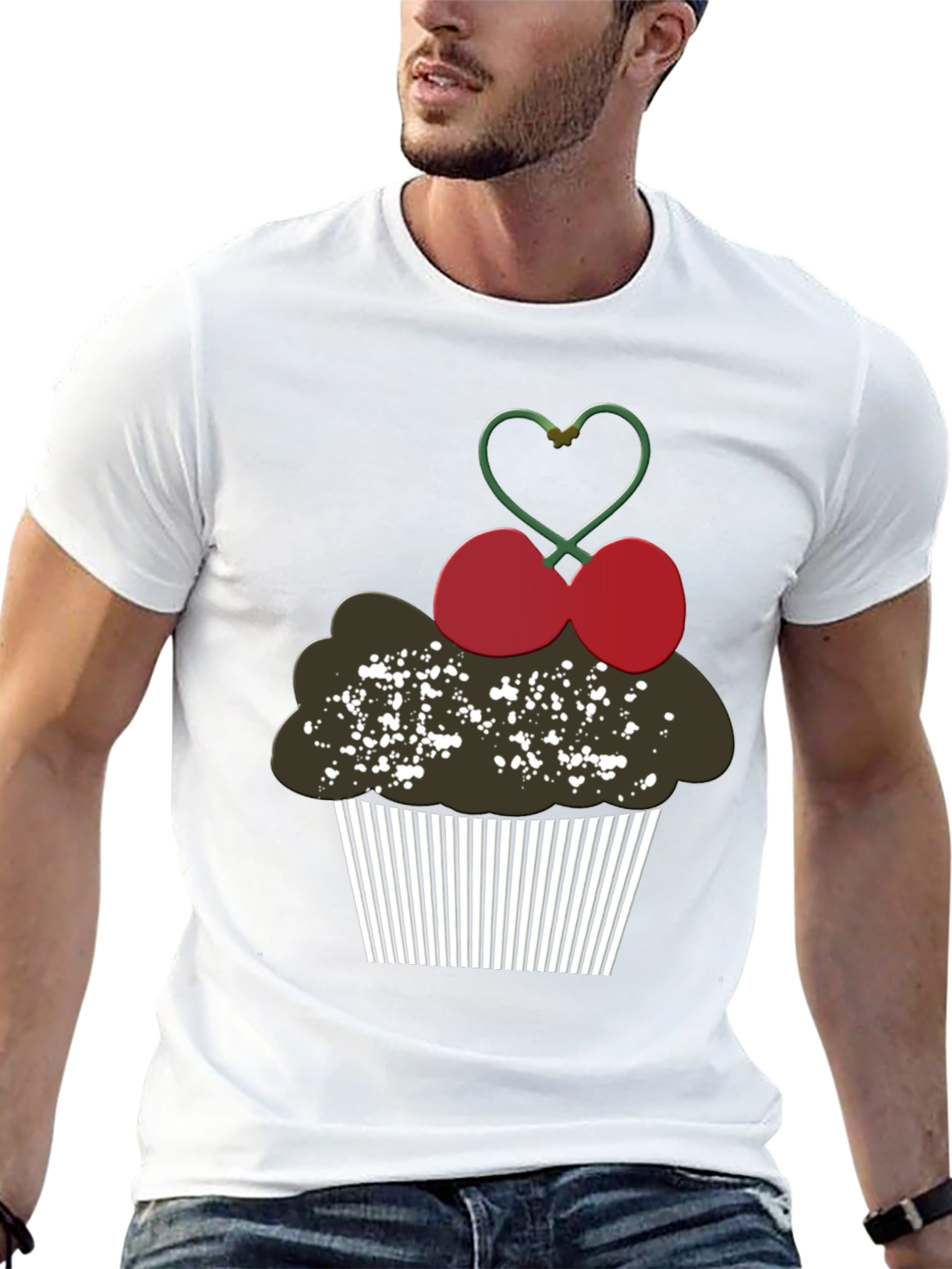 Cupcake Cherry Heart Graphic Tee - Black