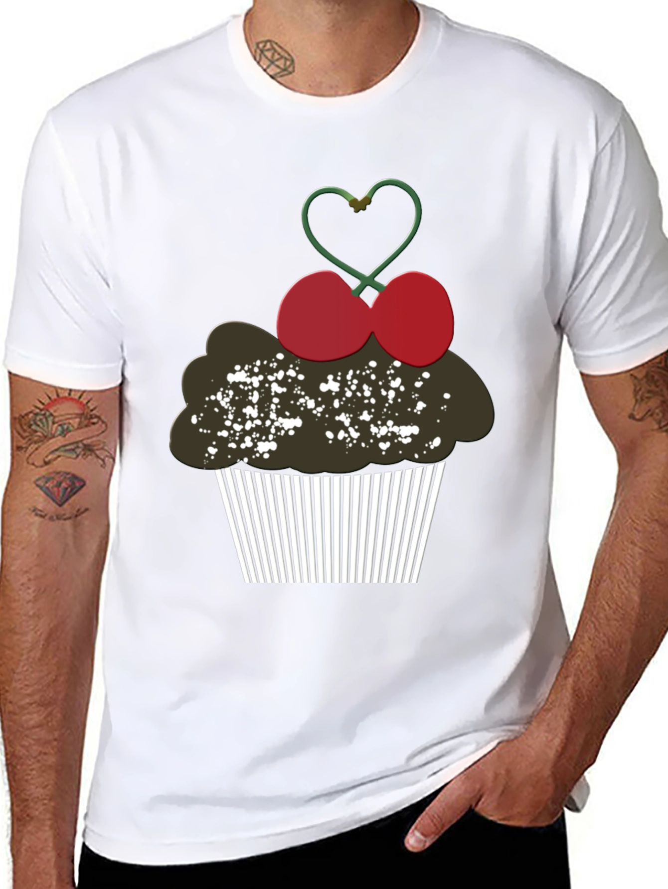 Cupcake Cherry Heart Graphic Tee - Black