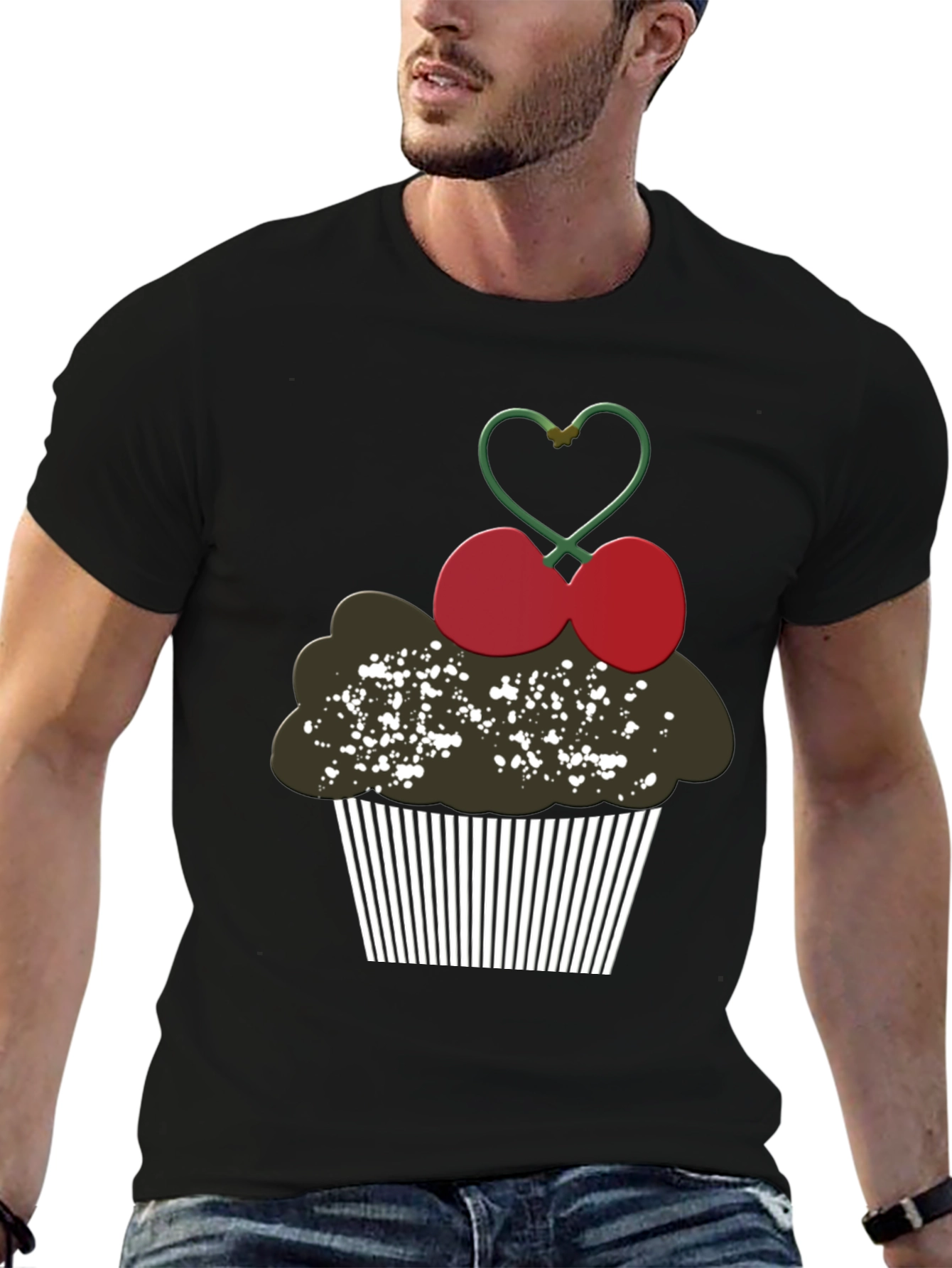 Cupcake Cherry Heart Graphic Tee - Black