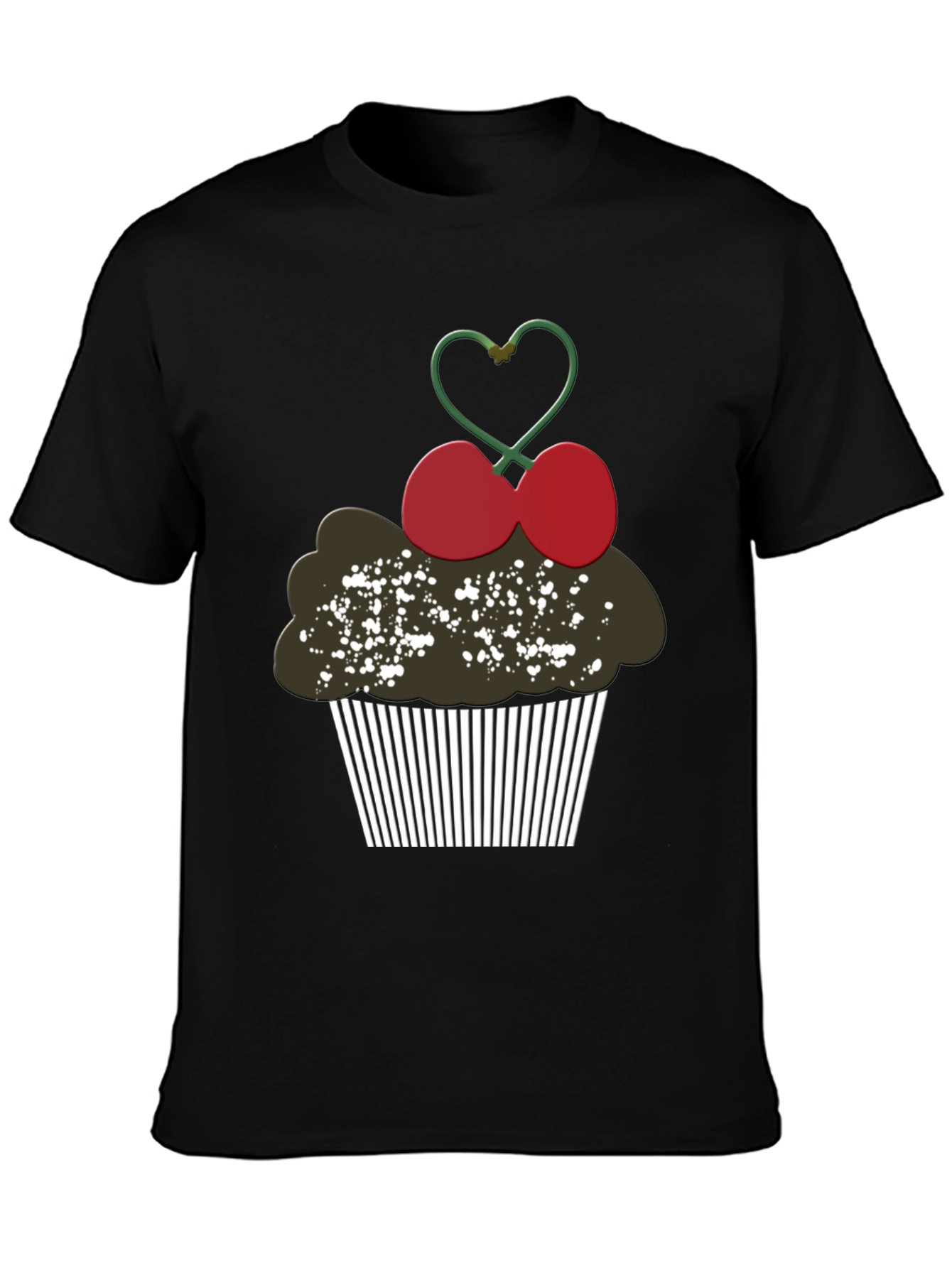 Cupcake Cherry Heart Graphic Tee - Black
