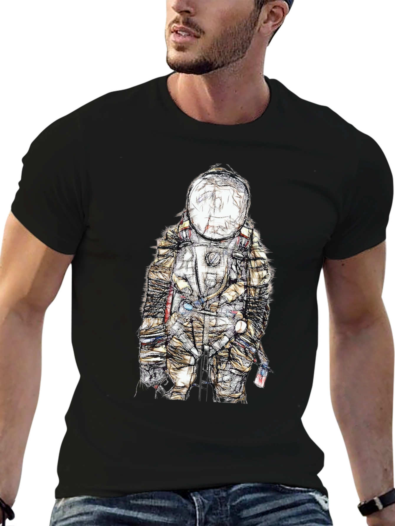 Astronaut Sketch Graphic Tee - Black