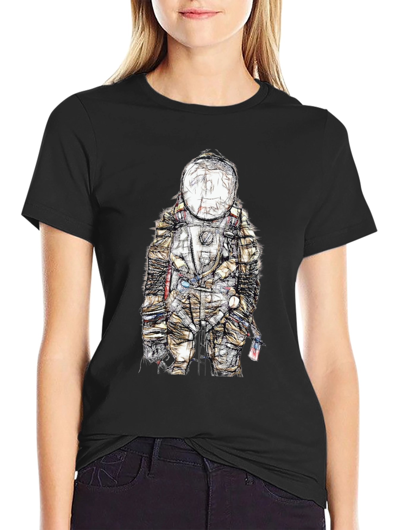 Astronaut Sketch Graphic Tee - Black