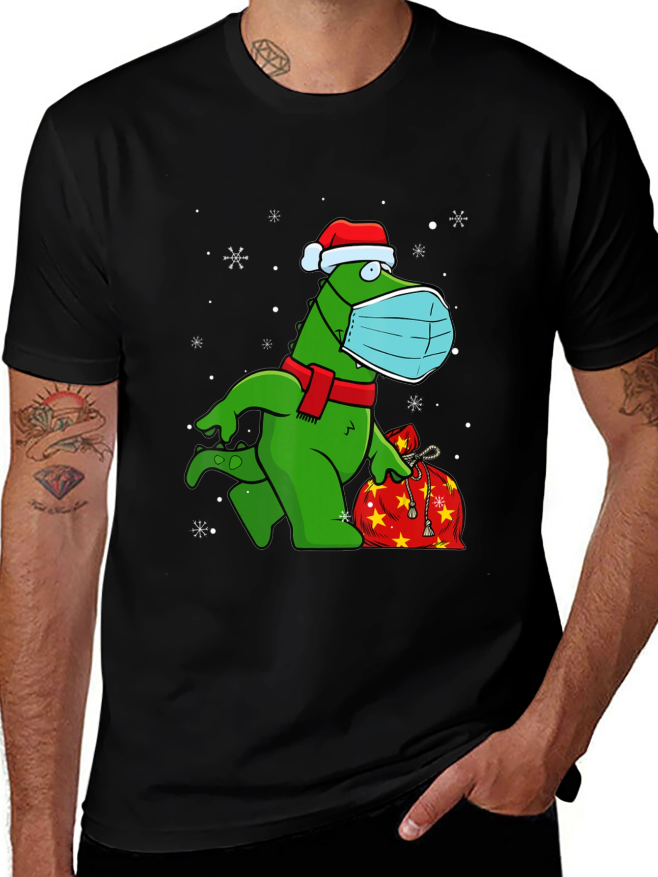 Festive Dino Wearing Mask T-Shirt