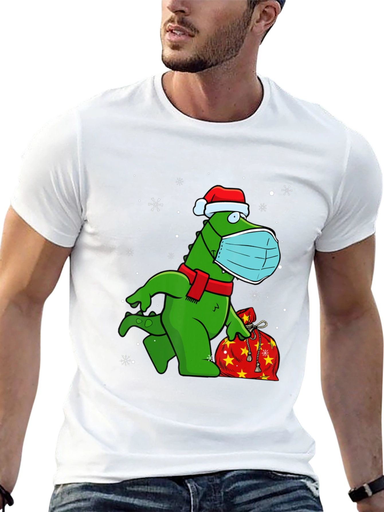 Festive Dino Wearing Mask T-Shirt