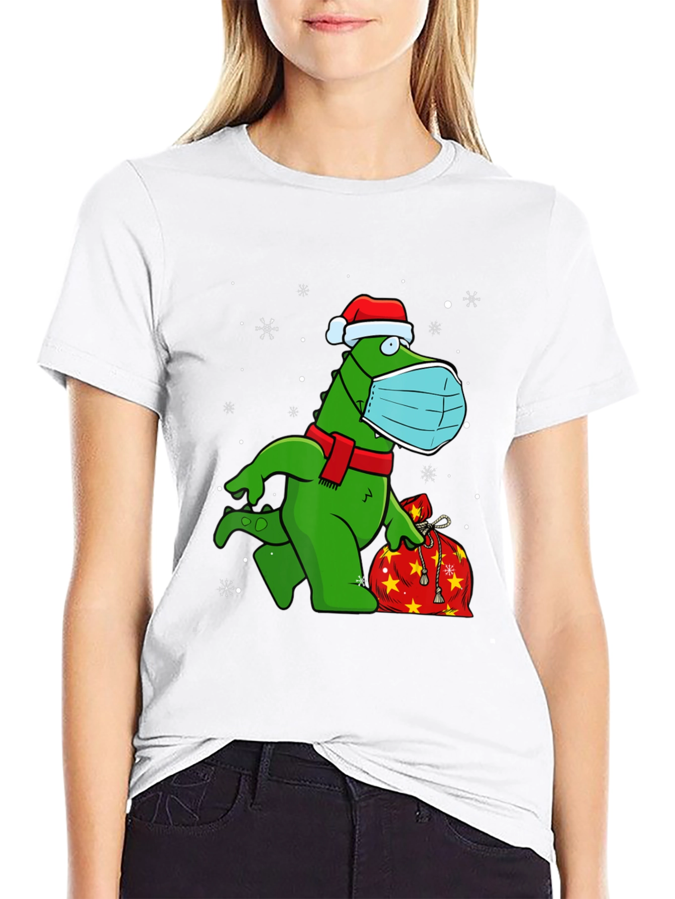 Festive Dino Wearing Mask T-Shirt
