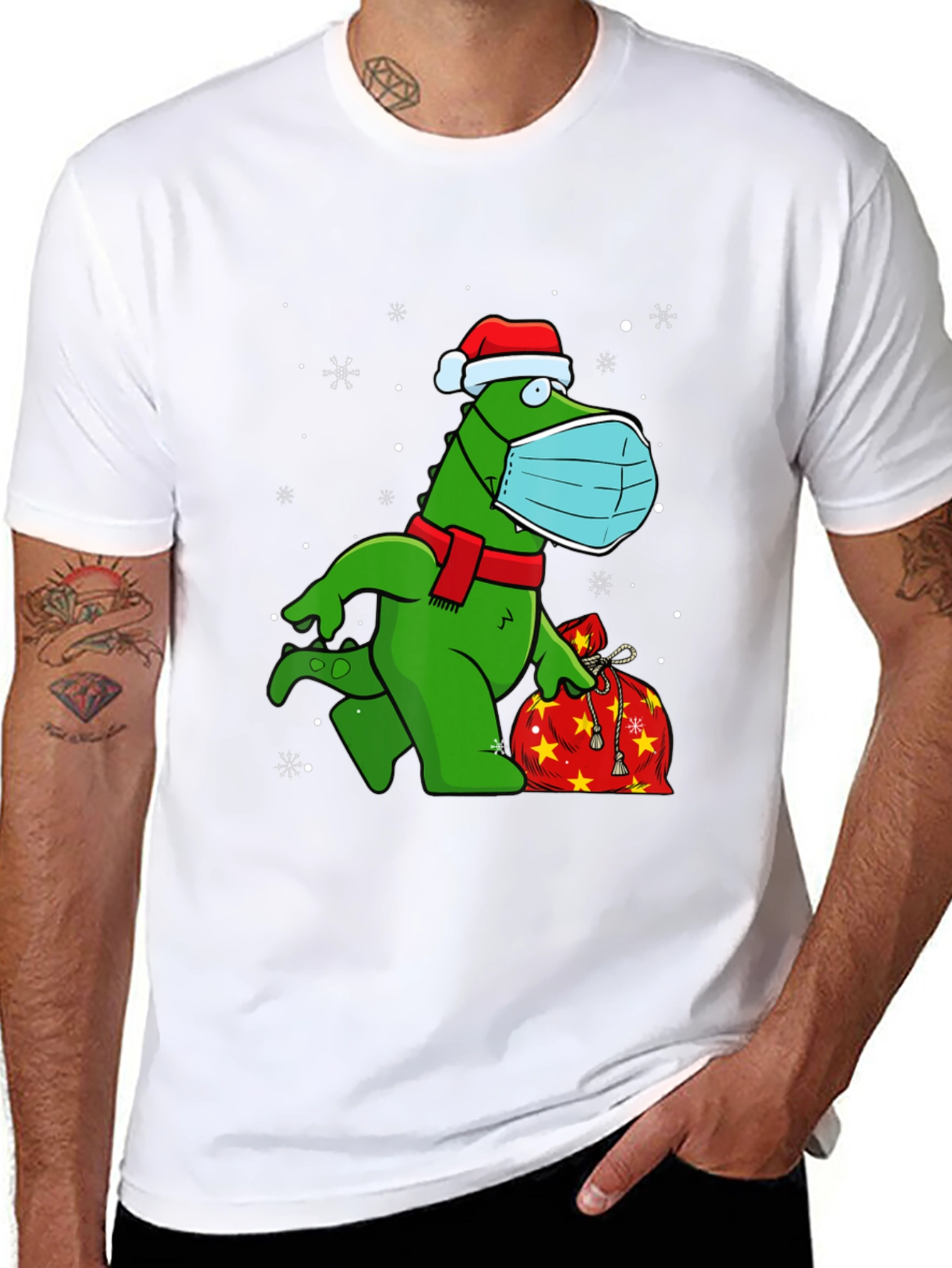 Festive Dino Wearing Mask T-Shirt