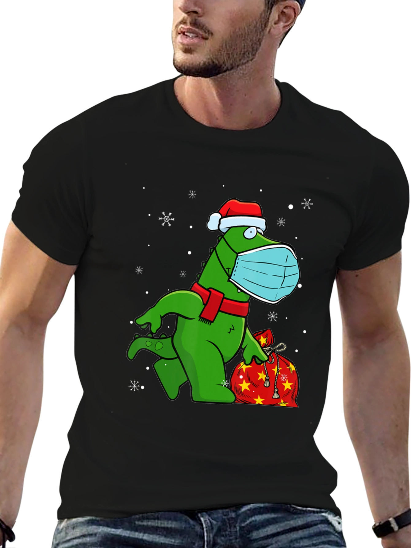 Festive Dino Wearing Mask T-Shirt