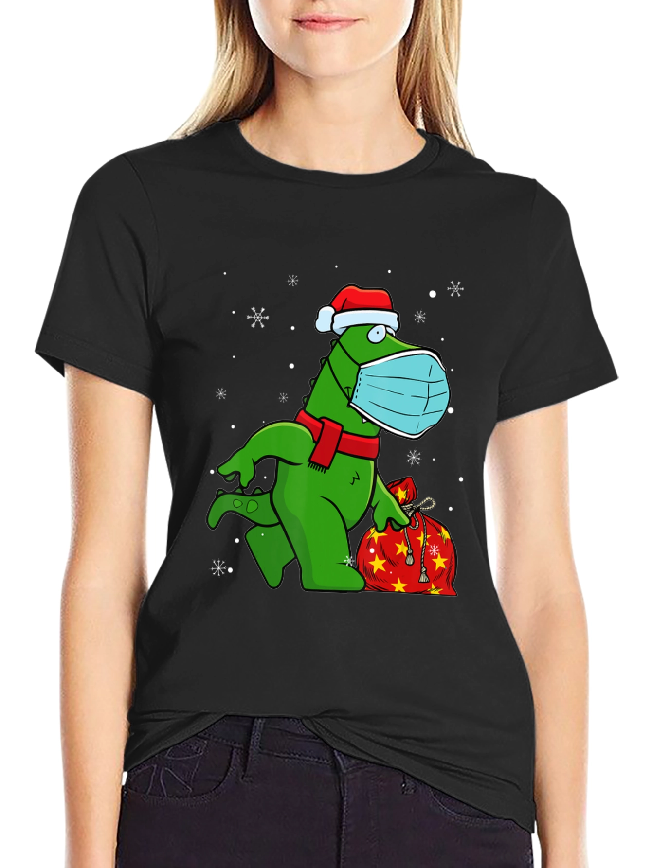 Festive Dino Wearing Mask T-Shirt