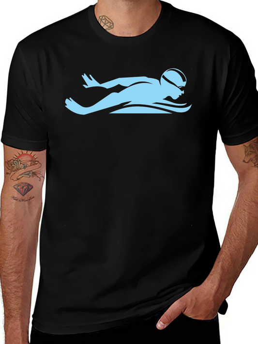 Swimmer Graphic Tee - Black Cotton Casual Shirt