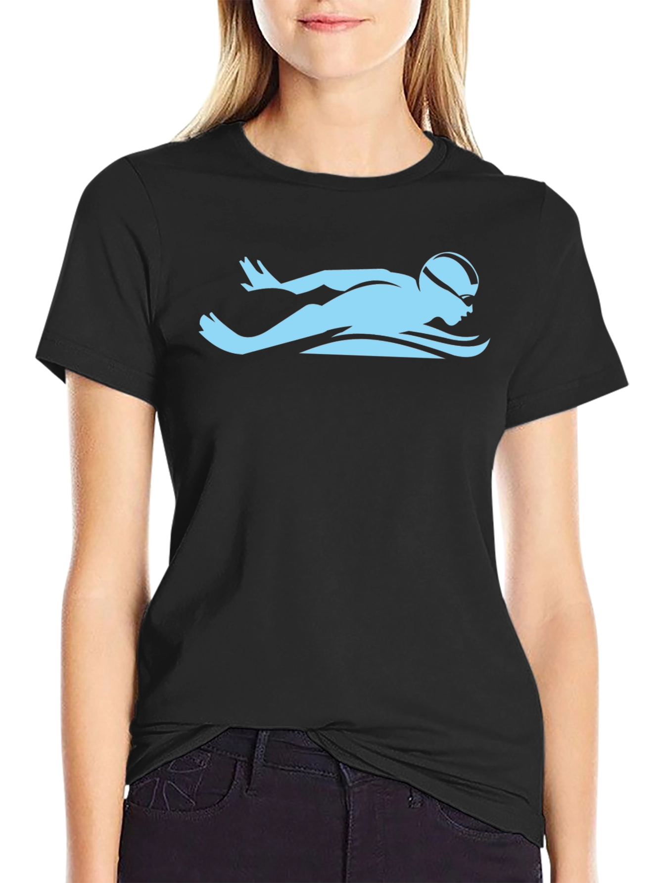 Swimmer Graphic Tee - Black Cotton Casual Shirt