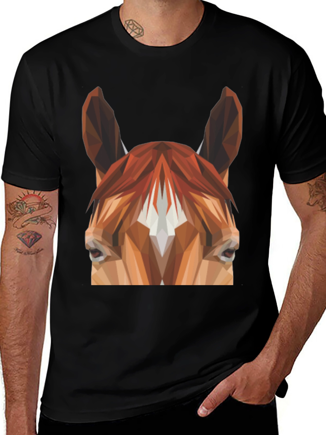 Geometric Horse Graphic Tee - Unisex Black T-Shirt