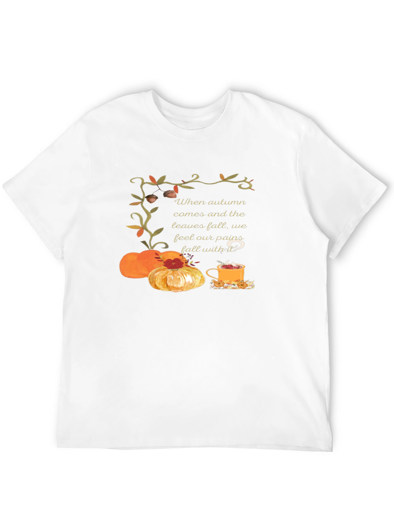 Autumn Comfort T-Shirt: Pumpkins Tea and Cozy Vibes