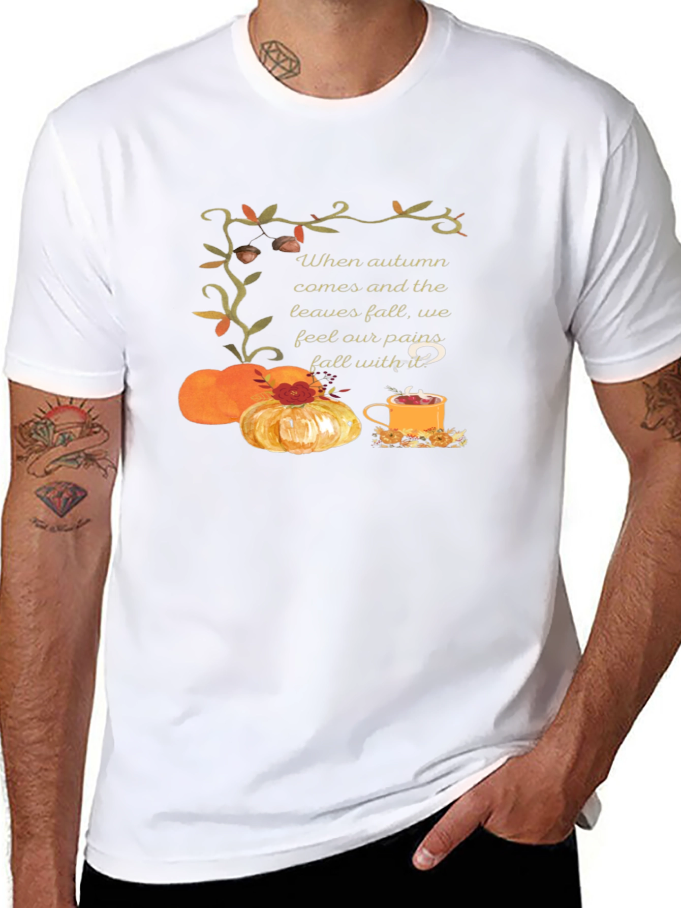Autumn Comfort T-Shirt: Pumpkins Tea and Cozy Vibes