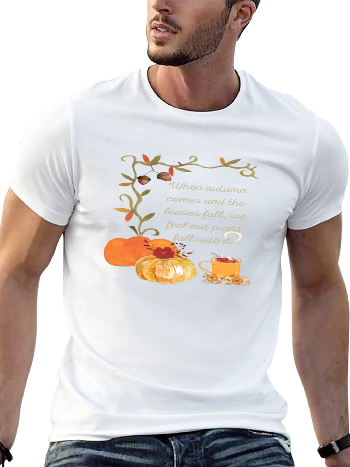 Autumn Comfort T-Shirt: Pumpkins Tea and Cozy Vibes
