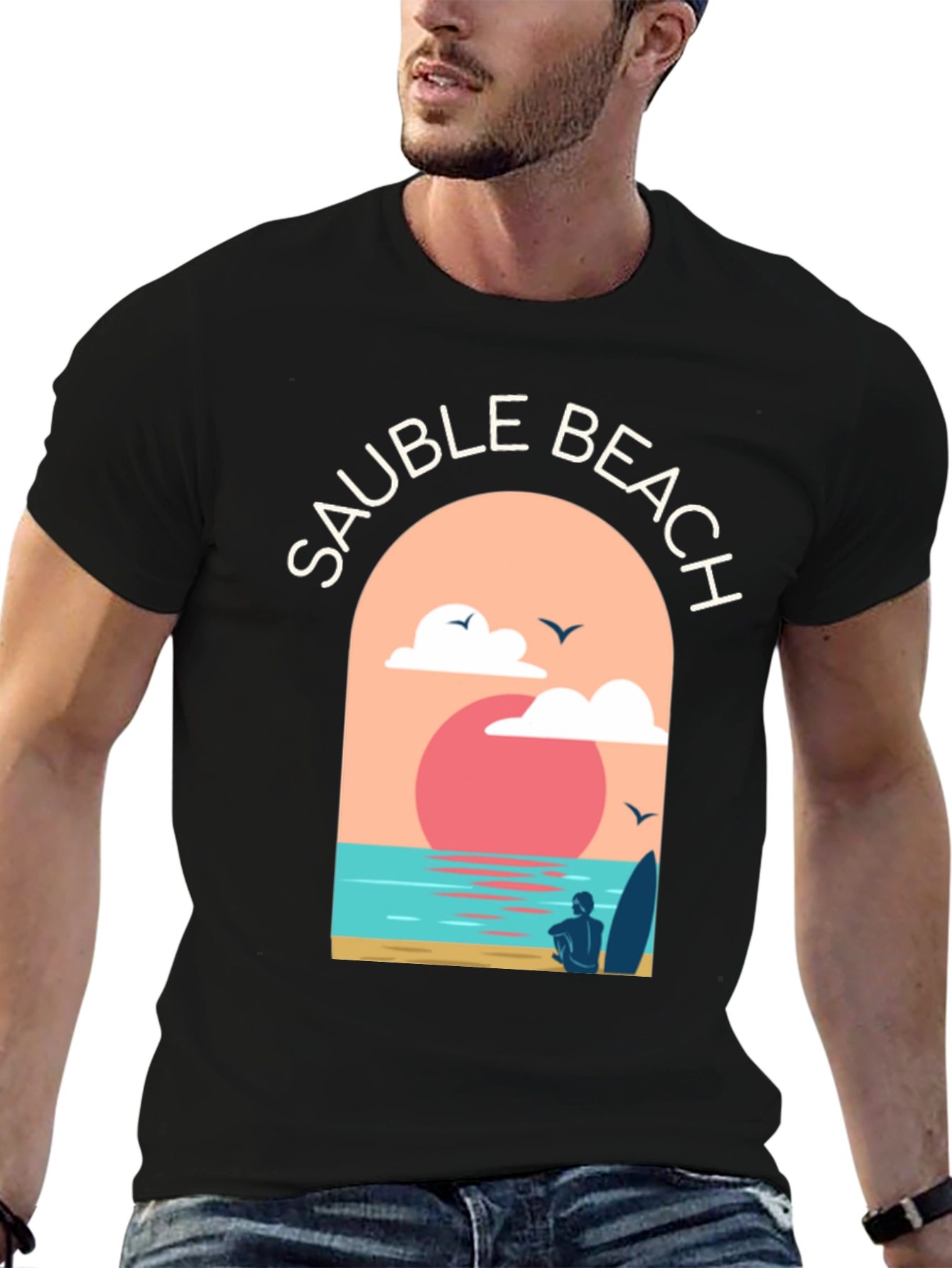 Sauble Beach Graphic Tee - Surfer Aesthetic Black T-Shirt