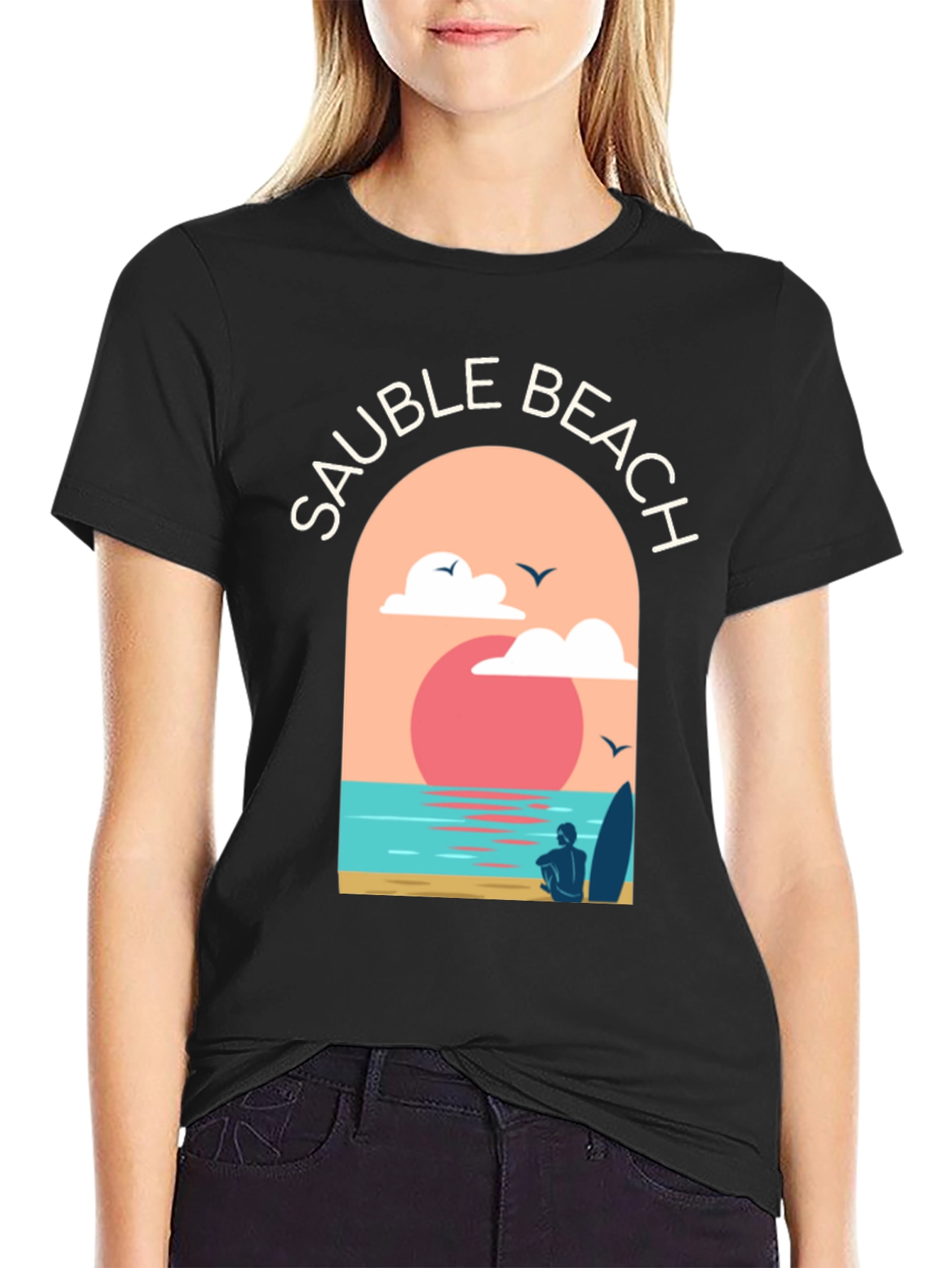 Sauble Beach Graphic Tee - Surfer Aesthetic Black T-Shirt