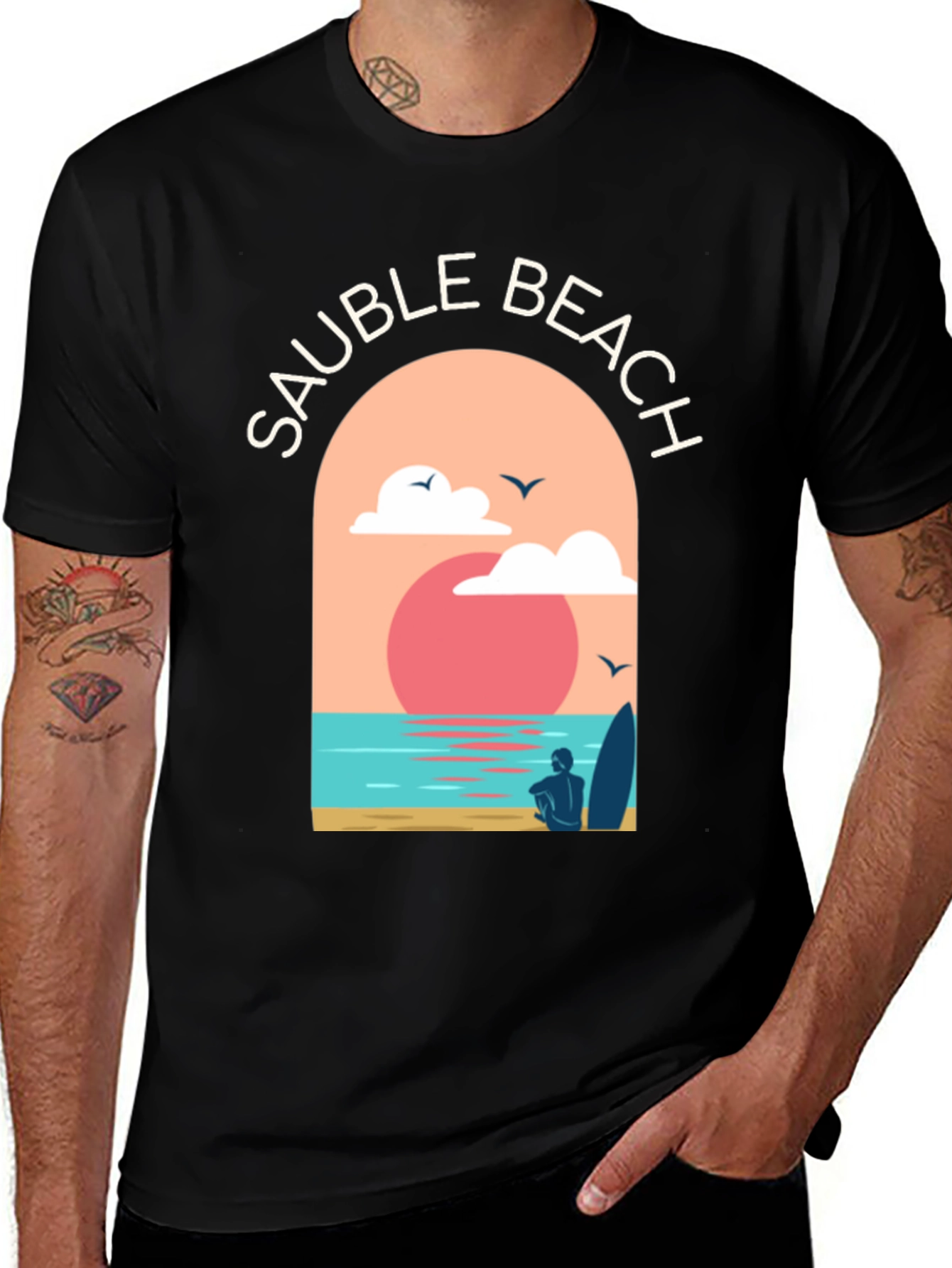 Sauble Beach Graphic Tee - Surfer Aesthetic Black T-Shirt