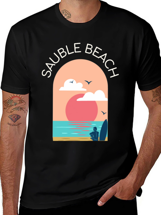 Sauble Beach Graphic Tee - Surfer Aesthetic Black T-Shirt